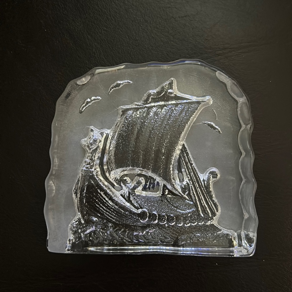 Lead Crystal Viking Ship Paperweight